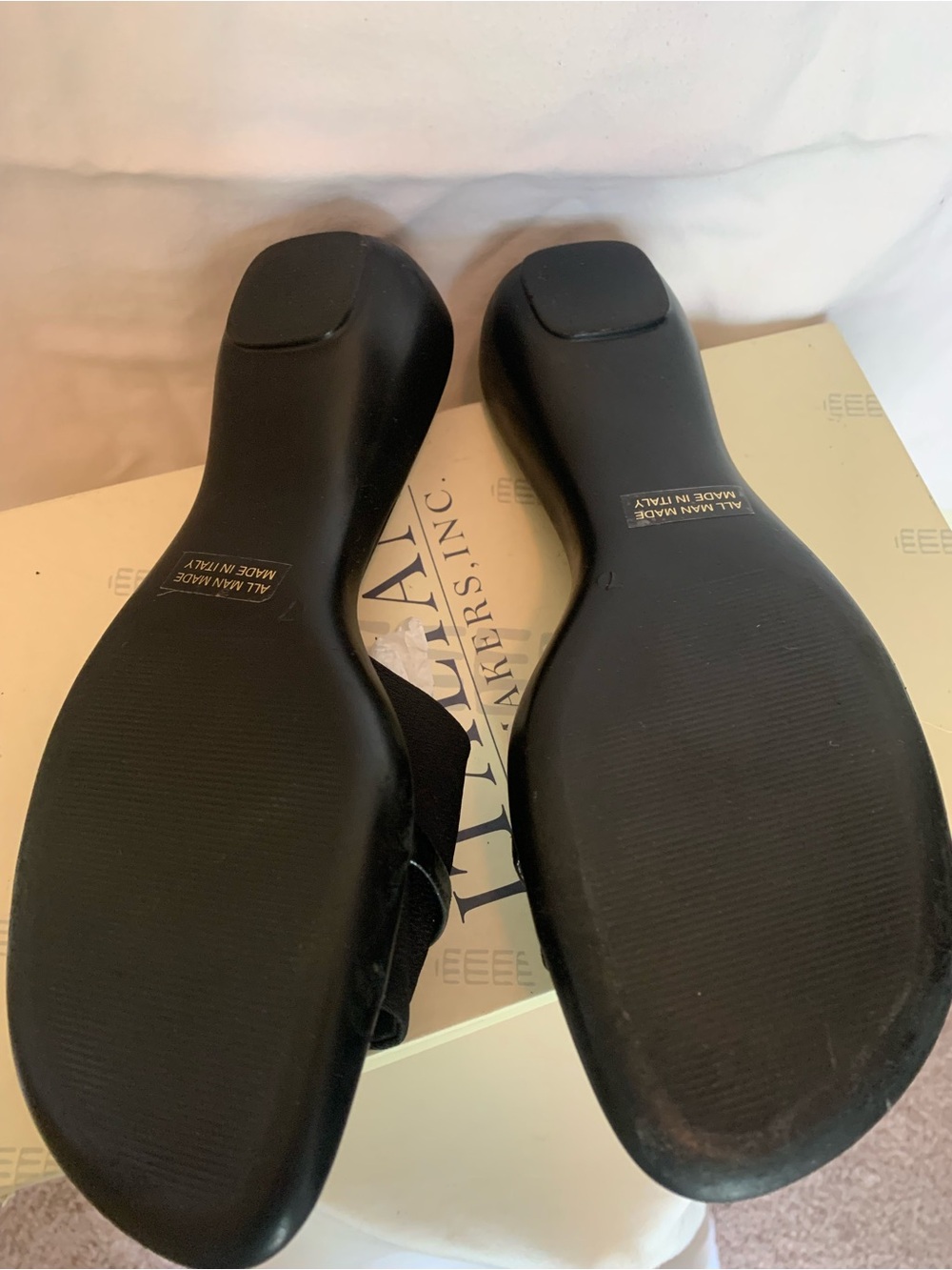 ITALIAN SHOEMAKERS Black Fabric Buckle Wedge Slide Sandals Sz 7.5 Made in Italy - Picture 3 of 4
